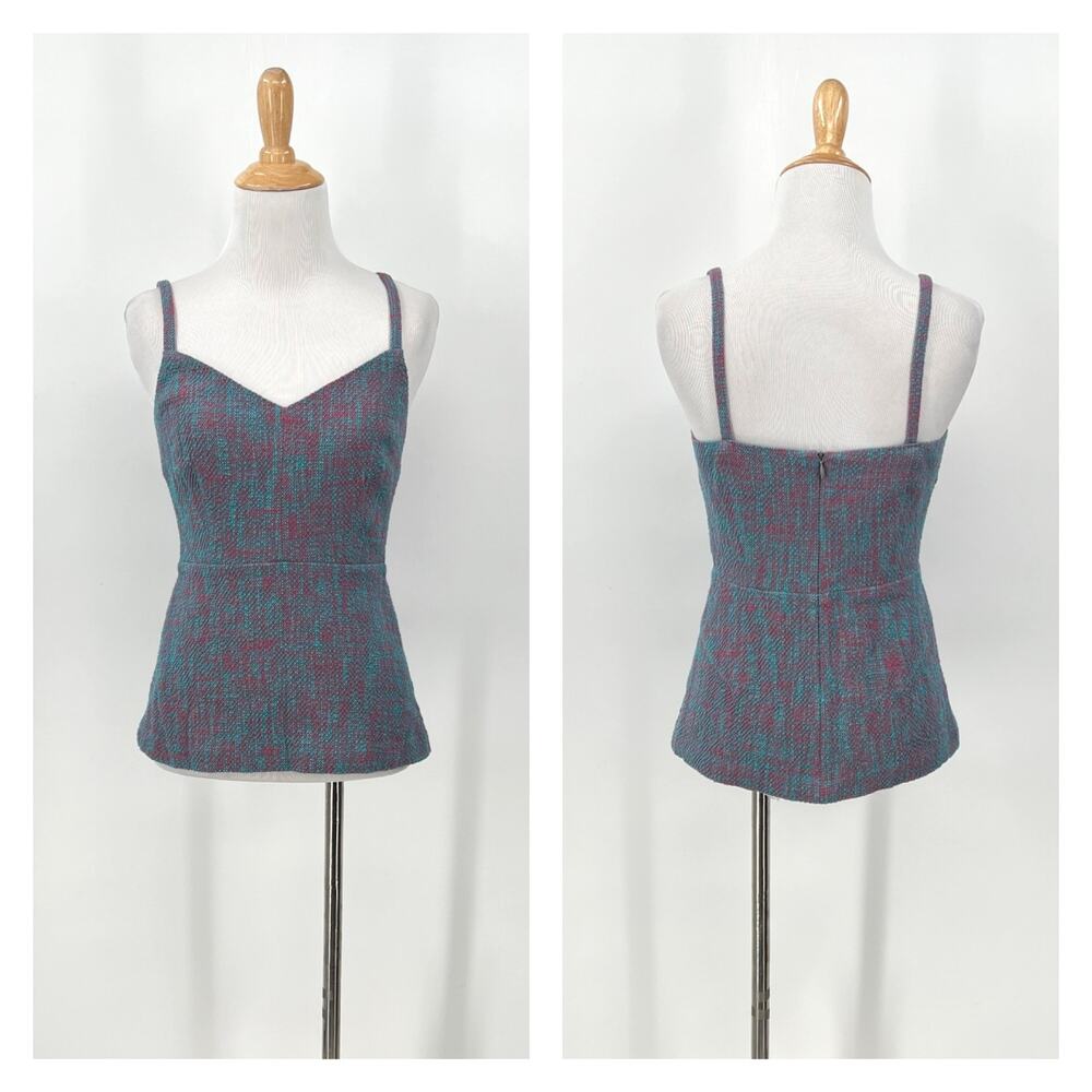 RACHEL COMEY Agitator Top 2 Pink Blue Stretch Woven Tweed Knit Peplum Tank NWT